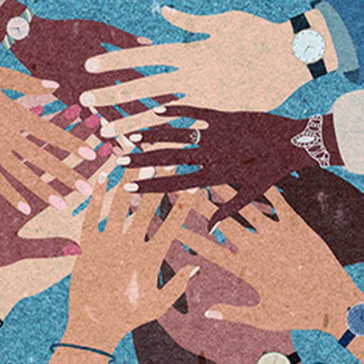Illustration of hands reaching together to represent diversity
